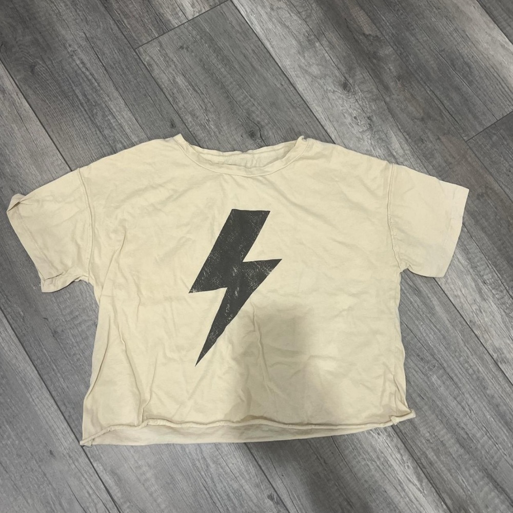Grayson Threads Cream and Black Lightning Bolt Crop Top